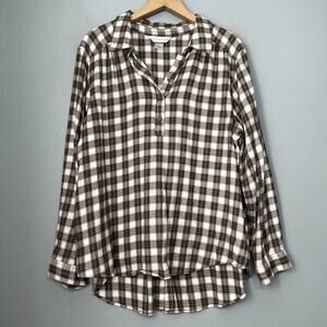 Flannel Tunic Top Womens Size XL Olive Green Plaid Popover Heritage Country Poet